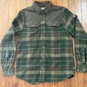 Fjallraven Men’s Granit Wool Blend Shirt Green Plaid Button Down Medium